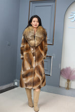 Load image into Gallery viewer, Full length muskrat fur coat with racoon shawl collar