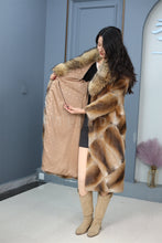 Load image into Gallery viewer, Full length muskrat fur coat with racoon shawl collar