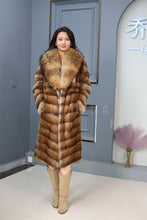 Load image into Gallery viewer, Full length muskrat fur coat with racoon trim
