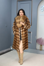 Load image into Gallery viewer, Full length muskrat fur coat with racoon trim