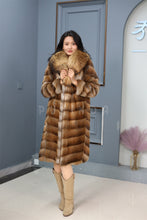 Load image into Gallery viewer, Full length muskrat fur coat with racoon trim