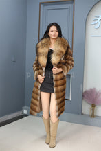 Load image into Gallery viewer, Full length muskrat fur coat with racoon trim