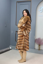 Load image into Gallery viewer, Full length muskrat fur coat with racoon trim