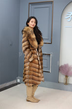 Load image into Gallery viewer, Full length muskrat fur coat with racoon trim