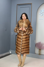 Load image into Gallery viewer, Full length muskrat fur coat with racoon trim