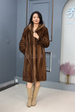 Load image into Gallery viewer, Full length natural Saga mink fur hooded coat