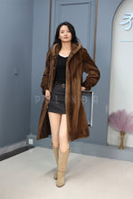 Load image into Gallery viewer, Full length natural Saga mink fur hooded coat