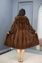 Load image into Gallery viewer, Full length natural Saga mink fur hooded coat