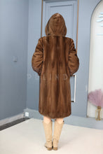 Load image into Gallery viewer, Full length natural Saga mink fur hooded coat
