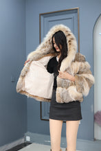 Load image into Gallery viewer, Natural lynx fur hooded coat & jacket