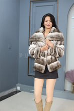 Load image into Gallery viewer, Natural chinchilla rex fur coat & jacket with shawl collar