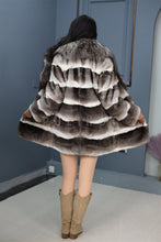 Load image into Gallery viewer, Natural chinchilla rex fur coat & jacket with silver fox shawl collar