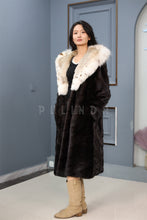 Load image into Gallery viewer, Full length Saga mink fur hooded coat with lynx trim