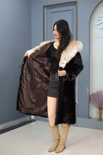 Load image into Gallery viewer, Full length Saga mink fur hooded coat with lynx trim