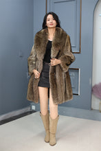 Load image into Gallery viewer, Full length racoon fur coat with shawl collar