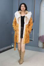 Load image into Gallery viewer, Mid-length Saga mink fur hooded coat with lynx trim