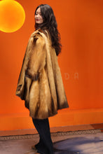 Load image into Gallery viewer, Mid-length natural golden marten coat with shawl collar