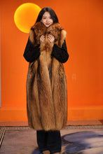 Load image into Gallery viewer, Full length natural finnraccoon fur coat with shawl collar