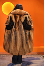 Load image into Gallery viewer, Full length natural finnraccoon fur coat with shawl collar