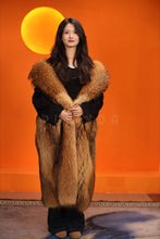 Load image into Gallery viewer, Full length natural finnraccoon fur coat with shawl collar