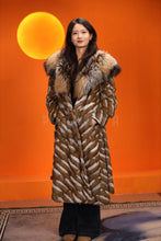 Load image into Gallery viewer, Full length gray squirrel fur coat with shawl collar
