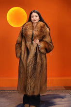 Load image into Gallery viewer, Full length natural finnraccoon fur coat with shawl collar