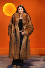 Load image into Gallery viewer, Full length natural finnraccoon fur coat with shawl collar