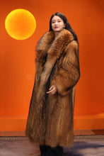 Load image into Gallery viewer, Full length natural finnraccoon fur coat with shawl collar