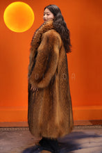 Load image into Gallery viewer, Full length natural finnraccoon fur coat with shawl collar
