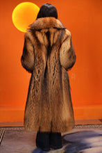 Load image into Gallery viewer, Full length natural finnraccoon fur coat with shawl collar