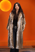 Load image into Gallery viewer, Full length women's natural lynx fur coat with shawl collar