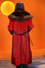 Load image into Gallery viewer, Full length natural Saga mink fur coat with raccoon shawl collar