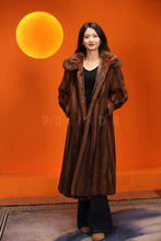 Load image into Gallery viewer, Full length natural muskrat fur coat with shawl collar