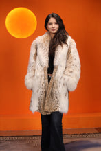 Load image into Gallery viewer, Mid-length women's natural lynx fur coat with shawl collar