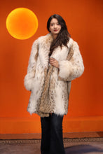 Load image into Gallery viewer, Mid-length women's natural lynx fur coat with shawl collar