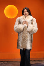 Load image into Gallery viewer, Mid-length women's natural lynx fur coat with shawl collar
