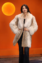Load image into Gallery viewer, Mid-length women's natural lynx fur coat with shawl collar