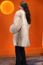 Load image into Gallery viewer, Mid-length women's natural lynx fur coat with shawl collar
