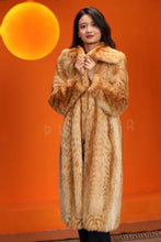 Load image into Gallery viewer, Full length natural bobcat fur coat with shawl collar