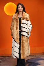 Load image into Gallery viewer, Full length natural bobcat and mink fur coat with shawl collar