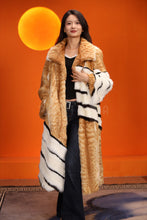 Load image into Gallery viewer, Full length natural bobcat and mink fur coat with shawl collar