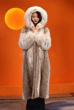 Load image into Gallery viewer, Full length women's natural lynx fur hooded coat