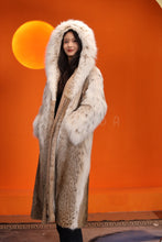 Load image into Gallery viewer, Full length women's natural lynx fur hooded coat