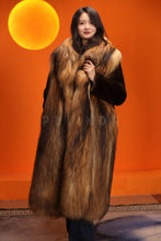 Load image into Gallery viewer, Full length natural raccoon fur coat with shawl collar