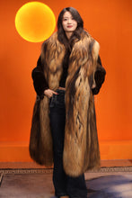 Load image into Gallery viewer, Full length natural raccoon fur coat with shawl collar