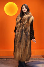 Load image into Gallery viewer, Full length natural raccoon fur coat with shawl collar