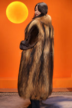 Load image into Gallery viewer, Full length natural raccoon fur coat with shawl collar