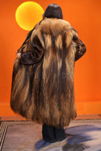 Load image into Gallery viewer, Full length natural raccoon fur coat with shawl collar