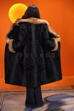 Load image into Gallery viewer, Full length natural karakul fur coat with sable english collar