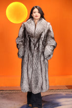 Load image into Gallery viewer, Full length natural Saga silver fox fur coat with shawl collar